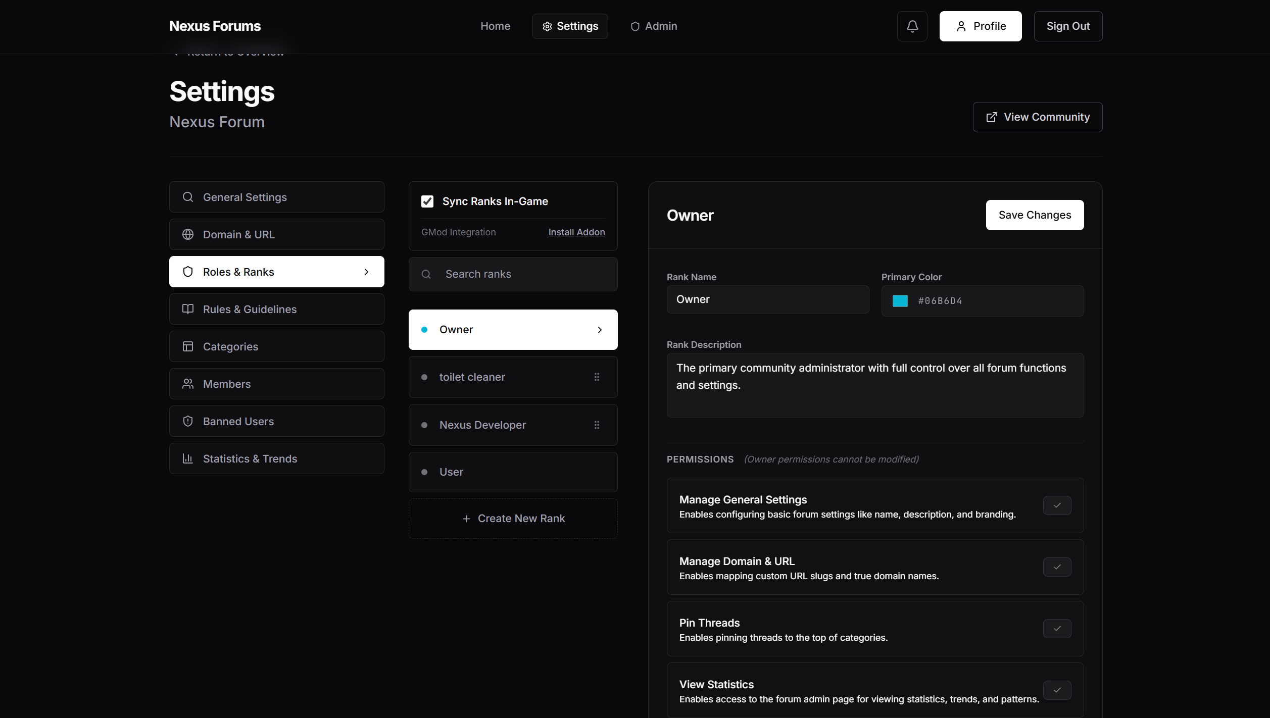Settings: Forum Roles