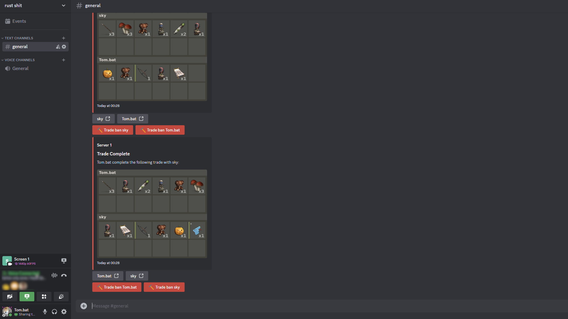 Trade logs via Discord integration