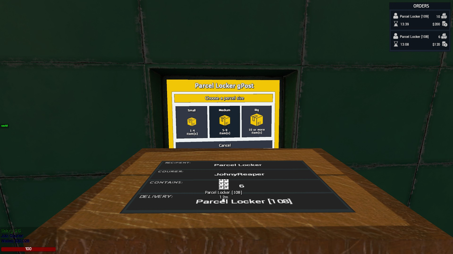 Parcel Locker UI and first person view of holding the package