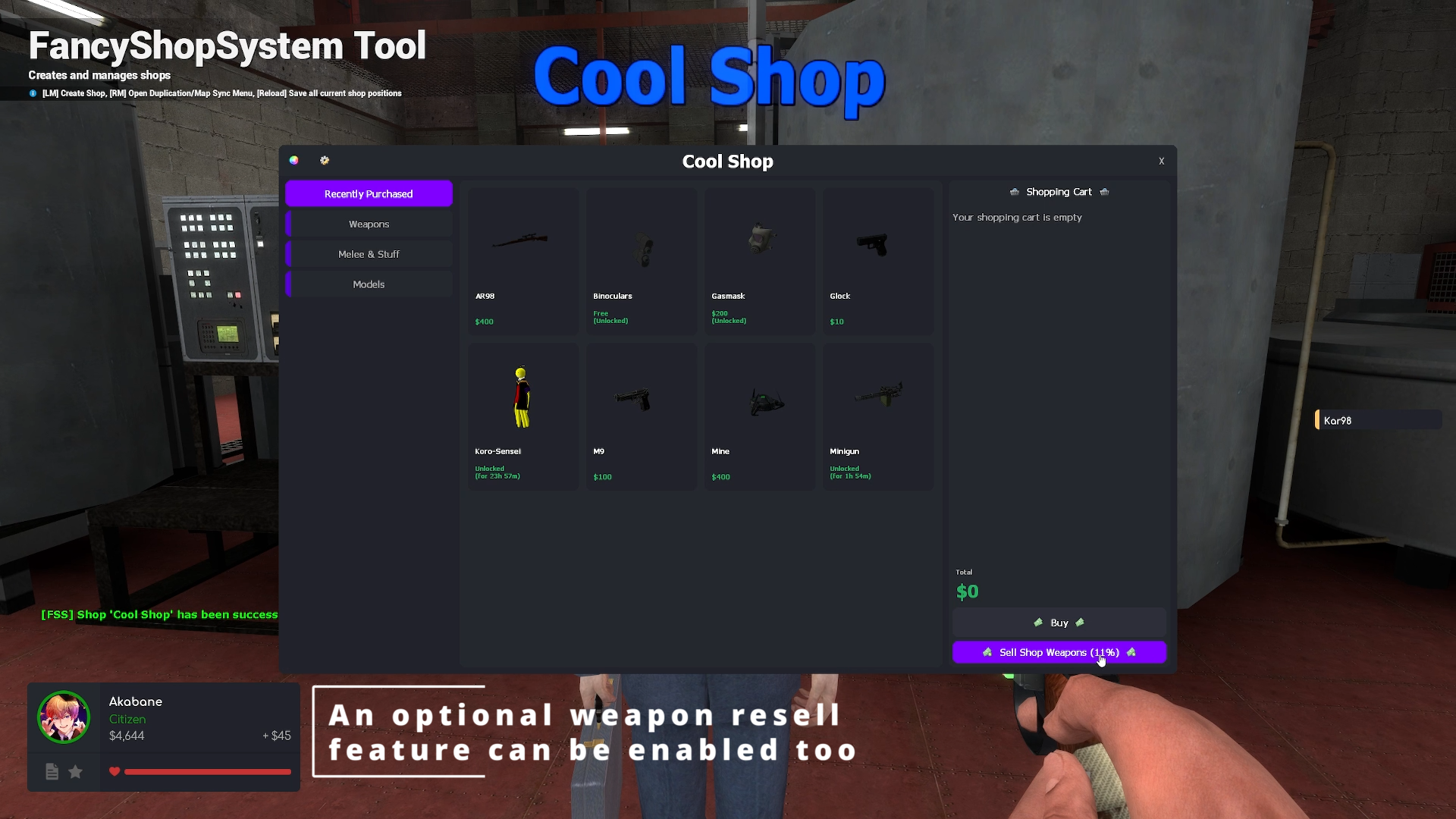 Optional weapon resale