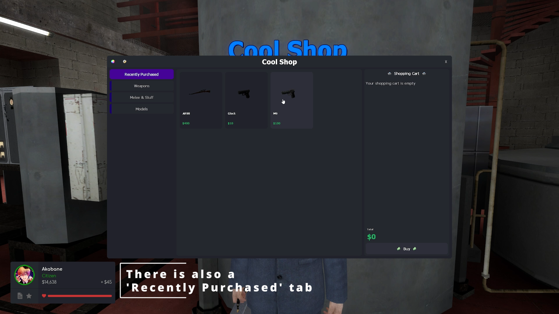 "Recently Purchased" tab