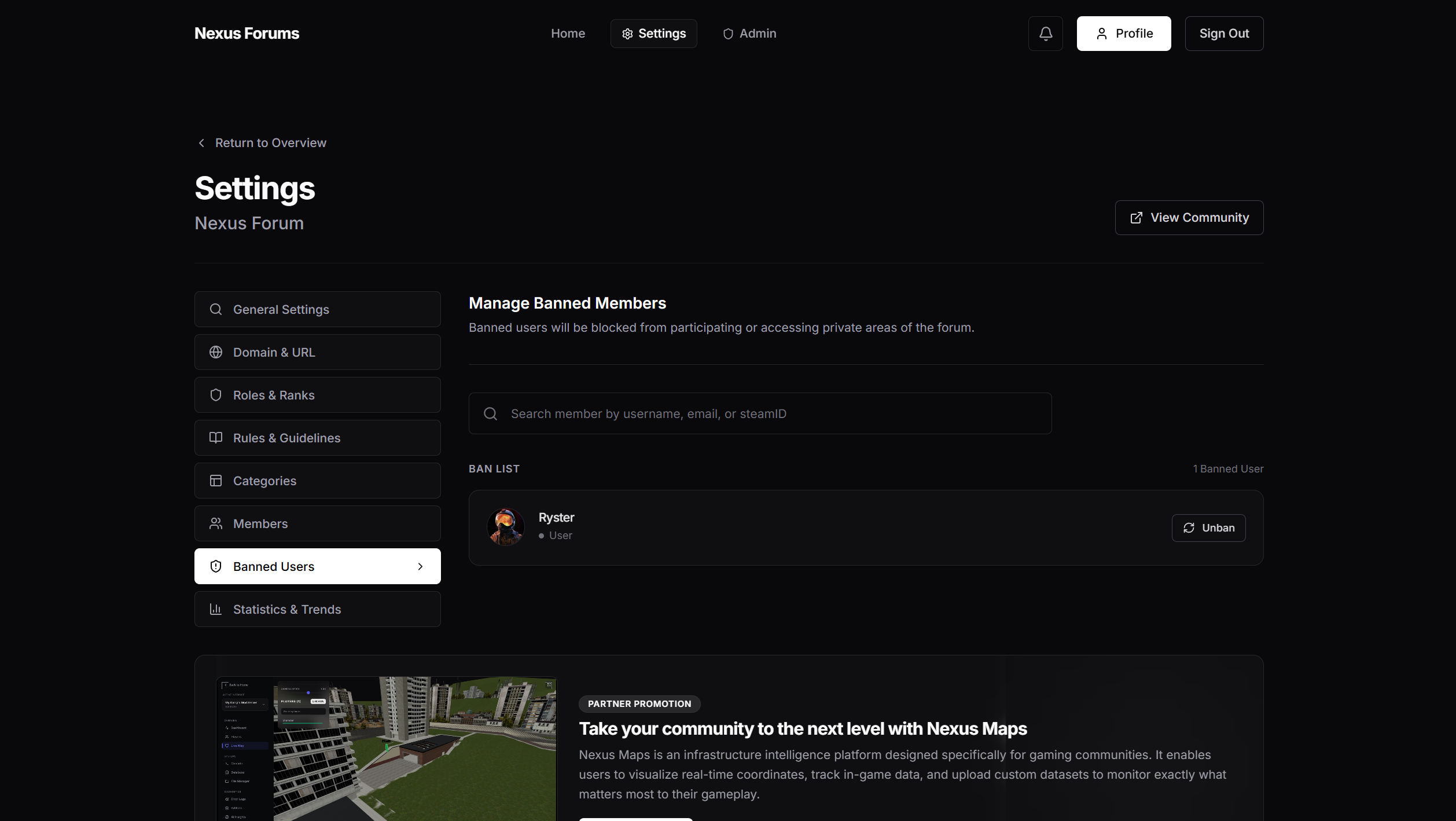 Settings: Ban List