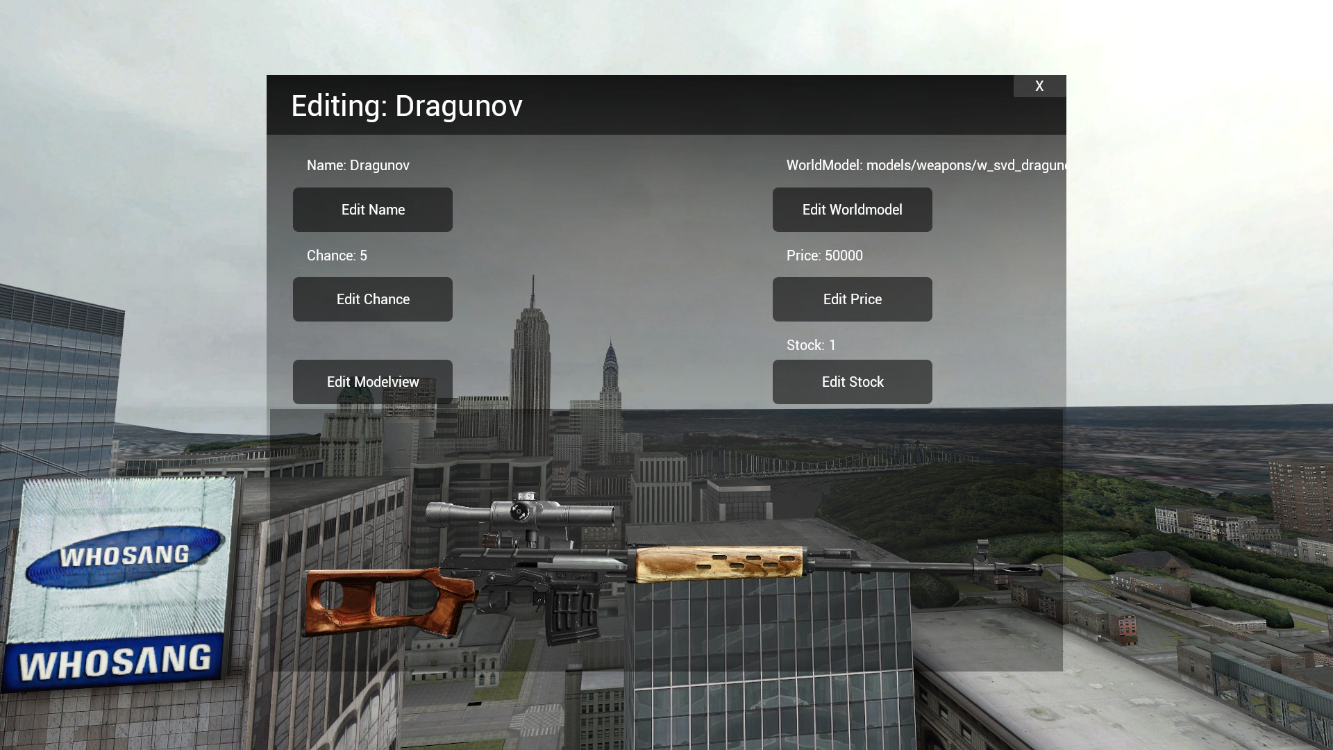 Edit Menu of a Weapon