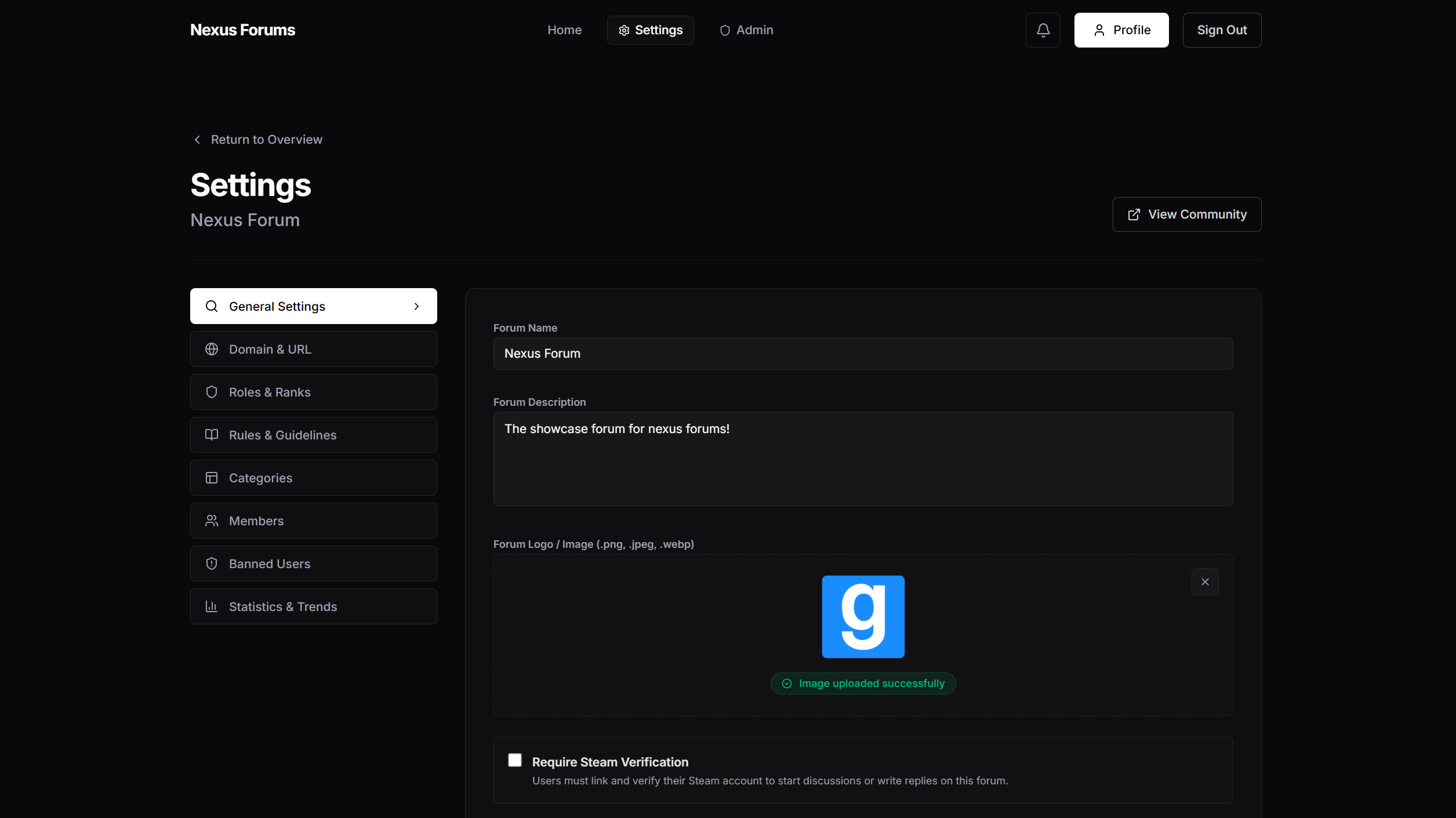 Settings: Forum Information