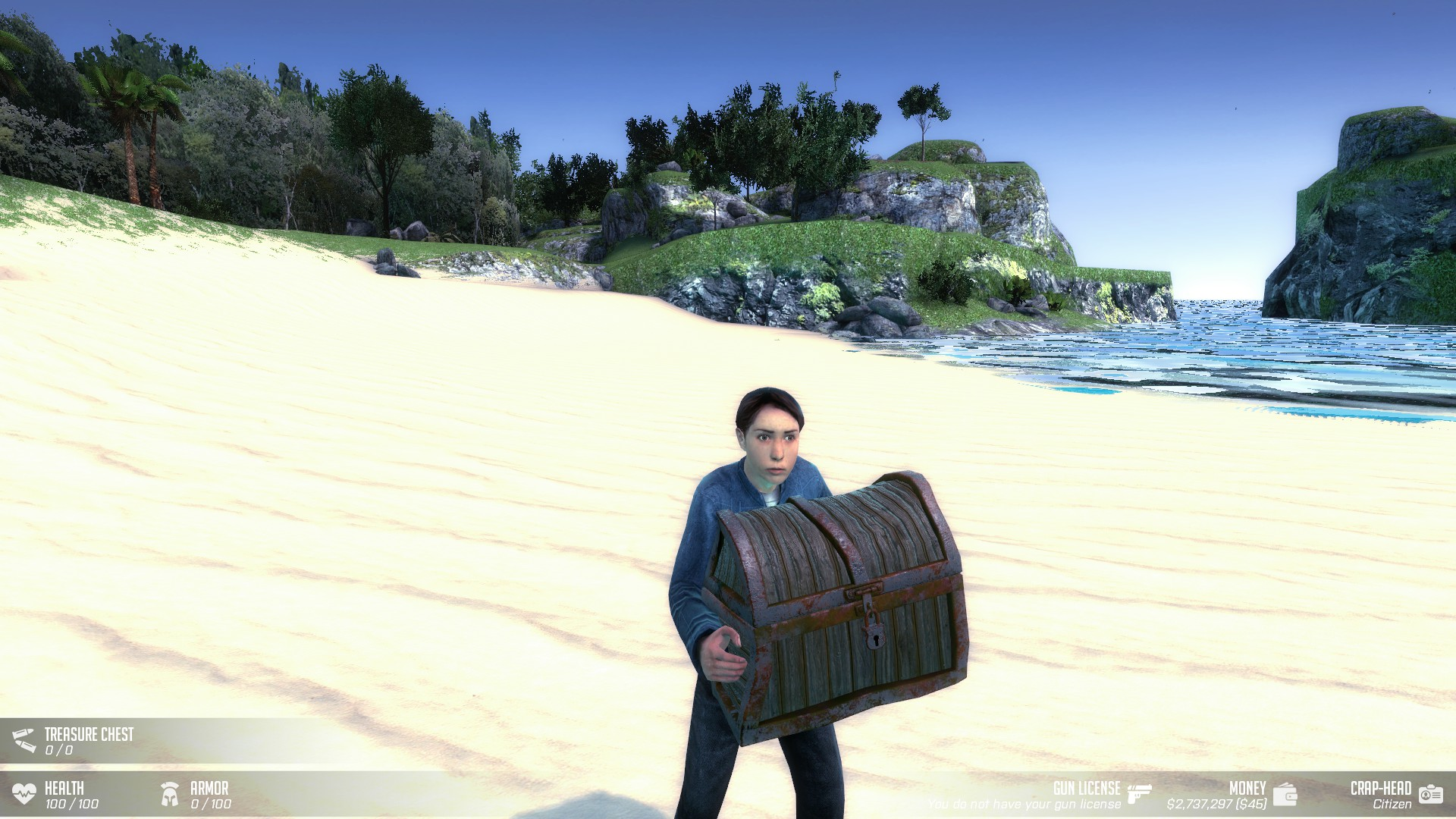 Holding rusty chest