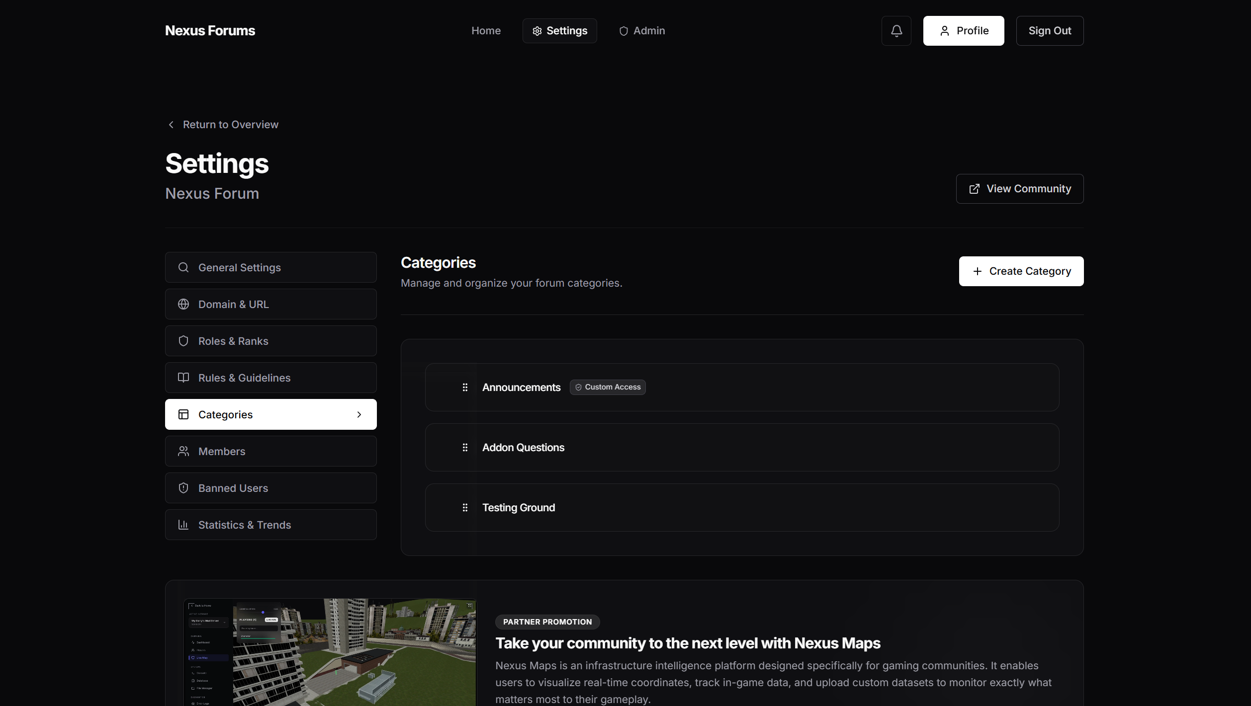 Settings: Categories