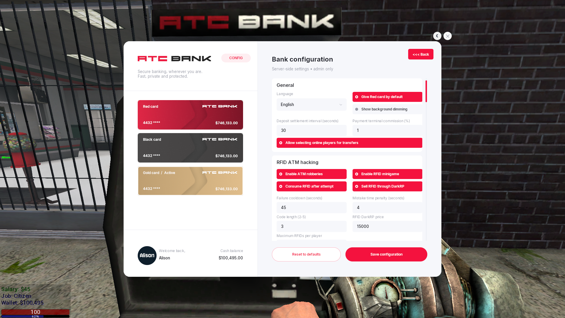 Bank configuration