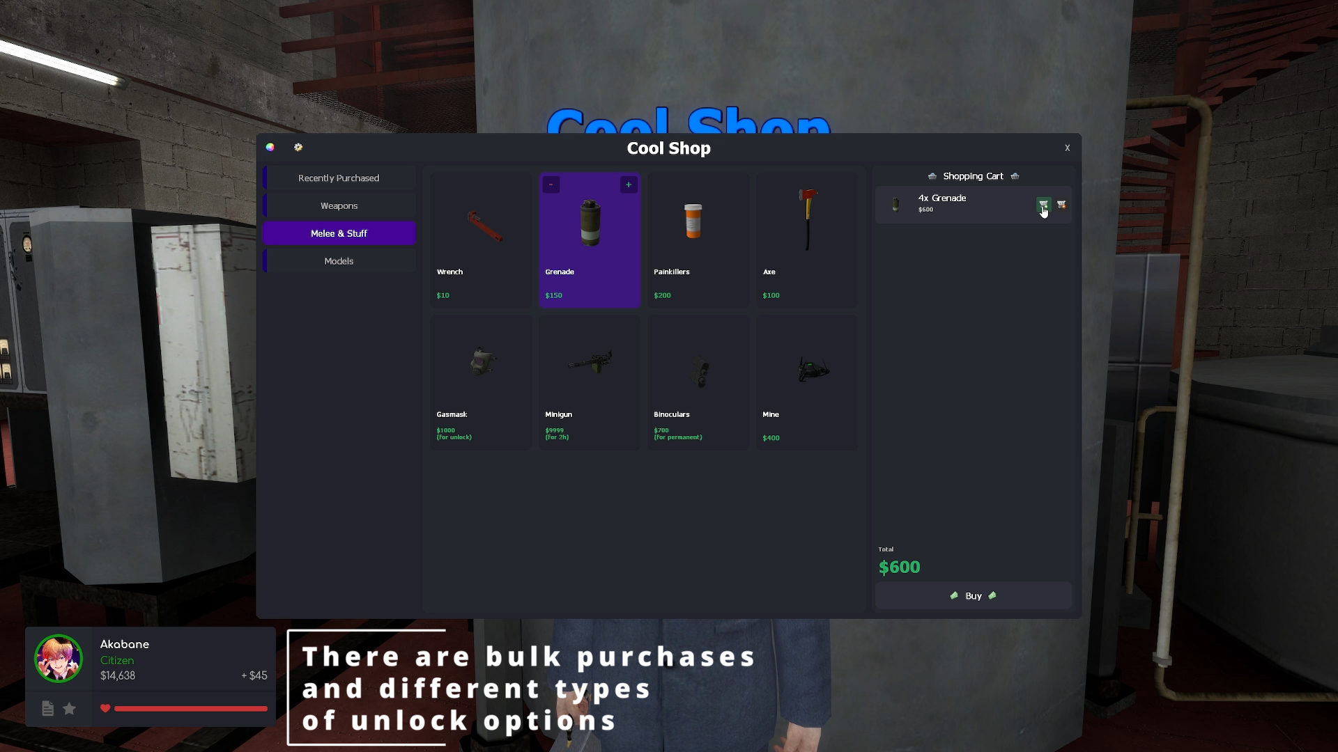 Bulk purchases and unlock types