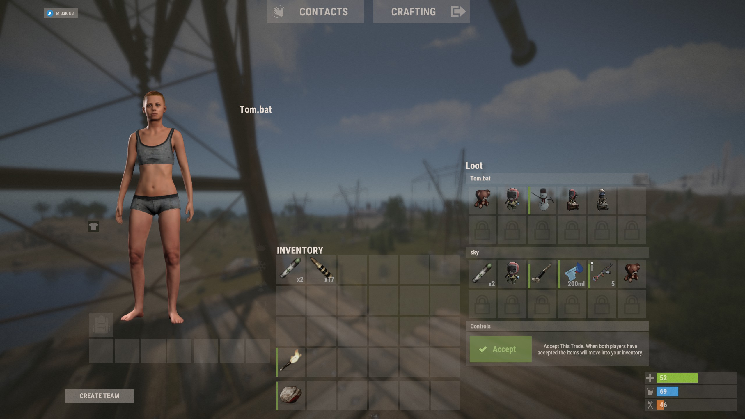 A trade between two players with restricted slots