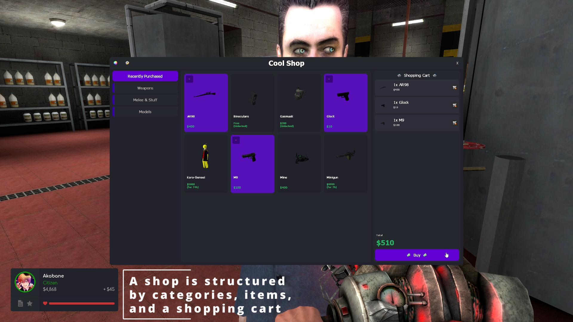 Visuals and structure of the shop menu